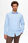 Slim Fit Mavi Italyan Yaka Dar Kesim Klasik Kravatlık Uzun Kollu Kolay Ütülenebilir Nefes 2HF02ORT5185