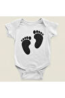Tasarım Ayak İzi Baskılı Pamuklu Yumuşak Unisex Çıtçıtlı Body Zıbın