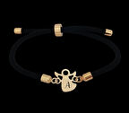 Zarif Mevlana Figürlü Siyah Örgülü ve 14 Ayar Altın Plakalı A Bilekliği
