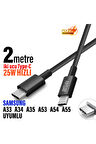 Samsung A33 A34 A35 A53 A54 A55 Type-C den Type-C ye 2 metre Uzun Şarj Kablosu 25W 2M