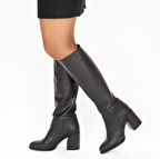 Kadın 8,5cm Kalın Topuklu Sivri Burunlu Klasik Çizme
