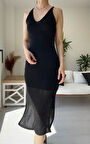 ALEXANDERGARDI ASKILI V YAKA AJURLU YIRTMAÇLI UZUN TRİKO ELBİSE (A92533-S)