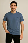 PAMUK PENYE BİSİKLET YAKA T-SHİRT İNDİGO POLO