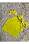 Kız Çocuk Tek Omuz Fiyonk Detaylı Sarı Yazlık Crop Bluz Ve Tokası