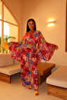 Bohem İpek Etnik Desenli Pembe Renkli İspanyol Kol Geniş Paça İkili Takım