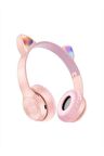 Ios 7 PLUS - 8 PLUS UYUMLU P47M PEMBE KEDİLİ BLUETOOTH KABLOSUZ KULAKLIK