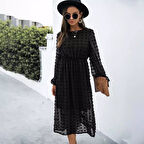 JANES Kadın Uzun Kollu Astar Detay Fırsat ürün Ponpon şifon Elbise