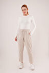 JANES Bağlama Detaylı Cepli Krem Pantolon