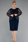 Taşlı Uzun Kol Midi Büyük Beden Davet Elbisesi ABK2417