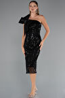 Tek Omuz Boncuklu Midi Gece Elbisesi ABK2424