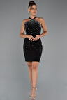 Halter Yaka Kısa Taşlı Davet Elbisesi ABK2444