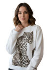 Sweatshirt Şardonlu Kaplan Leopar Baskılı Basic Uzun Kollu Ribanalı Yuvarlak Yaka Sweat