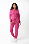 Şardonlu Crop Alt Üst Fermuarlı Lastik Paça Uzun Kol Kapüşonlu Eşofman Takımı