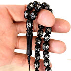  Koleksiyonluk Erzurum Oltu Taşı Tesbih Gümüş Kar Tanesi İşlemeli Usta İşçilikli Tesbih 8x10 mm