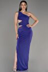 Tek Omuz Bel Dekolteli Uzun Simli Abiye Elbise ABU3702