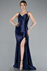 Bacak Dekolteli Uzun Saten Mezuniyet Elbisesi ABU4814