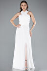 Bacak Dekolteli Uzun Şifon Mezuniyet Elbisesi ABU4965