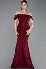 Kayık Yaka Peplum Kesim Uzun Dantel Abiye Elbise ABU5609
