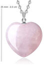 Sertifikalı Kalp Model Gerçek Pembe Kuvars Taşı Kolye