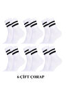 6 Çift Erkek Çorap Beyaz Tenis Spor Çorabı Kolej Desenli