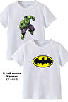 2li Kaliteli Pamuk Penye Erkek Çocuk Baskılı Tshirt Tişört 5 6 7 8 9 10 11 12 13 14 Yaş Batman Hulk