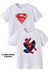 2li Kaliteli Pamuk Penye Erkek Çocuk Baskılı Tshirt 5 6 7 8 9 10 11 12 13 14 Yaş Örümcekadam Batman