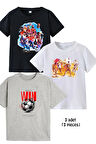 3lü Pamuk Erkek Çocuk Futbol Baskılı Tshirt Tişört 5 6 7 8 9 10 11 12 13 14 yaş