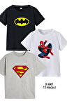 3lü Kaliteli Pamuk Penye Erkek Kız  Çocuk Baskılı Tshirt 5 6 7 8 9 10 11 12 13 14 yaş Kahramanlar