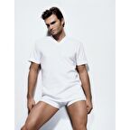3 Adet Çift Kaplan 945 Erkek Beyaz Süprem V  Yaka  Fanila Atlet % 100 Pamuk