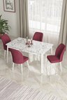 Ada Serisi 80x130 Sabit, Mutfak Masası Takımı Beyaz Mermer Masa+4 Sandalye