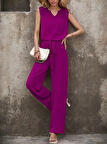 35 AVM Kadın Kolsuz V Yakalı Aerobin Bluz Ve Belden Kuşaklı Pantolon Ikili Takım
