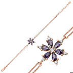 Gümüş Rose Mor Lotus Çiçeği Kadın Bileklik