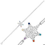 Gümüş Renkli Taşlı Kar Tanesi Kadın Bileklik