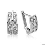 Gümüş Çift Sıra Beyaz Taşlı J Kadın Küpe