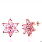 Gümüş Rose Pembe Lotus Çiçeği Çivili Kadın Küpe