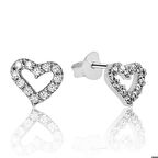 Gümüş Beyaz Kalpli Çivili Küpe