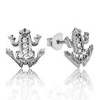 Gümüş Kurbağa Çivili Küpe