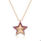 Gümüş Rose Pembe Fırfır Desenli Yıldız Kadın Kolye