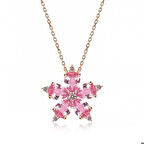 Gümüş Rose Pembe Kamelya Çiçeği Kolye