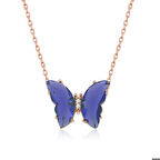 ​Gümüş Rose Mavi Cam Kelebek Kolye