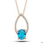 Gümüş Rose Turkuaz Oval Taşlı Kadın Kolye