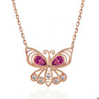 Gümüş Rose Kelebek Kadın Kolye