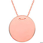 Gümüş Rose Yuvarlak Plaka Kolye