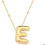 Gümüş Gold Balon E Harfi Kadın Kolye
