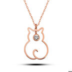 Gümüş Nisan Ayı Doğum Taşı Kedi Kadın Kolye