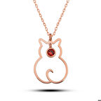 Gümüş Ocak Ayı Doğum Taşı Kedi Kadın Kolye