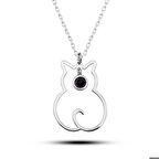 Gümüş Şubat Ayı Doğum Taşı Kedi Kadın Kolye