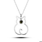 Gümüş Ağustos Ayı Doğum Taşı Kedi Kadın Kolye
