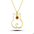 Gümüş Ocak Ayı Doğum Taşı Kedi Kadın Kolye