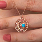 Gümüş Rose Opal Mavi Taşlı Ay Güneş Kadın Kolye